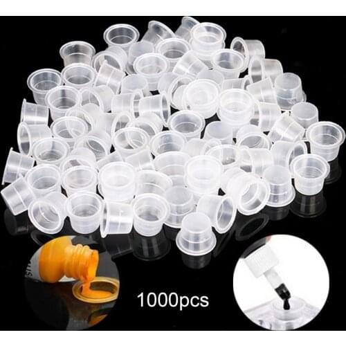 1000Pcs Tattoo Inks Cups Disposable Waterproof Plastic Tattooing Pigment Ink Caps Tattoo Kits Clear Holder Rack Container