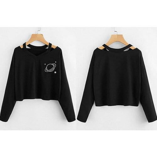 2019 Autumn Fashion Women Long Sleeve Off Shoulder Jumper Sweatshirt Sweater Lovely Crop Top Sports Pullovers