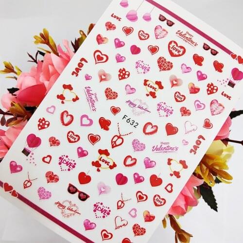 3D Nail Sticker Foil Sweet Love Heart Valentines Day Nail Art Decoraciones Sliders Self Adhesive Design Manicure Accesorios