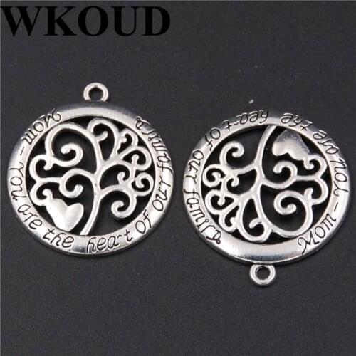 WKOUD 6pcs Antique Sliver tree love mom Charm Pendant DIY Necklace Jewelry Findings 21mm A237