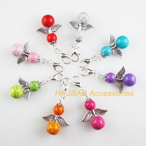 8 New 20.5x28mm Angel Charms Mixed Crackle Acrylic Tibetan Silver Plated Retro With Lobster Claw Clasps