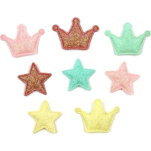 80Pcs Shiny Crown Star Shape Padded Appliques for Kids Hair Clip Hat Decor Ornament and Garment Accessoires wholesale