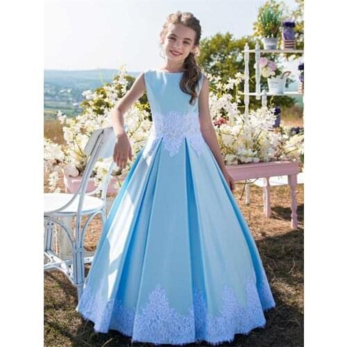 Satin Flower Girls Dresses With Bow Sash First Communion Dress For Little Kids Party Birthday Dress Toddlers Formal Pageant Gown