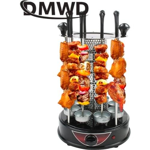 DMWD 220V Smokeless Automatic Rotary Electric BBQ Grill Oven Barbecue Rotisserie Kebab Roast Rotation Machine 8 Lamb Skewers EU
