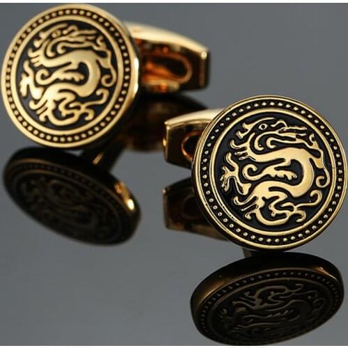 Free delivery, high quality copper material cuff links, new fashionable gold round dragon sleeve buckle mens shirt wedding gift