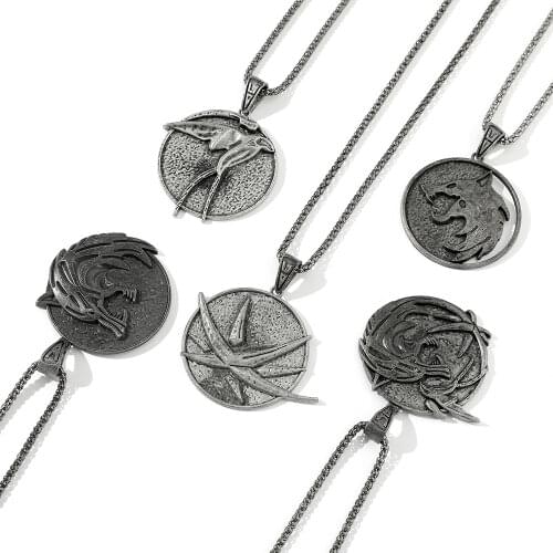 Wild Hunt Game Series Wolf Head Pendant Necklace Punk Male Cool Geralt Animal Metal Link Chain Collar Necklace Jewelry Hip-hop