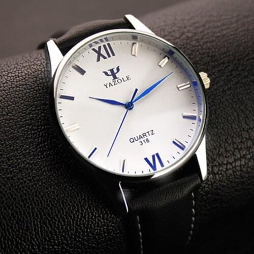 Yazole Quartz Watch Men Casual Business Leather Strap Watches Classic Ultra-thin Blue Glass Mens Quartz-watch Reloj Hombre