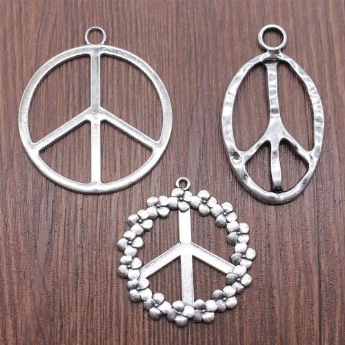Designer Charms Flower Peace Sign DIY Jewelry Findings Antique Silver Color Big Peace Symbol Charms