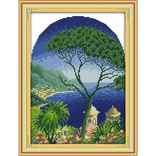 The evergreen tree counted printed on the canvas 11CT 14CT DIY kit Cross Stitch embroidery needlework Sets home decor