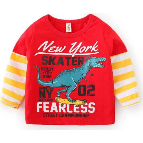 Boys Superior quality Cotton Long Sleeve T Shirt brand Cartoon Dinosaur Jurassic Park toddler kids Tops&Tees Children clothing