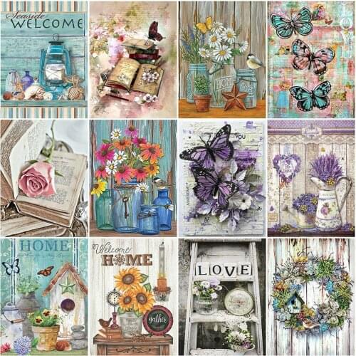 HUACAN Full Drill Square Diamond Painting Butterfly Diamond Embroidery Landscape Text Diamond Mosaic Flower Home Decoration