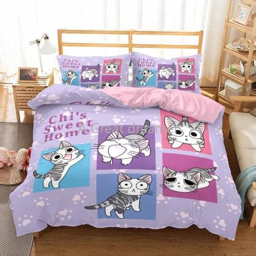 3D Cartoon Bedding Set For Kids Children Girls Boy Design Anime Linen Bed Cover Set NO Bed Sheets Cute Cat Print Duvet Cover