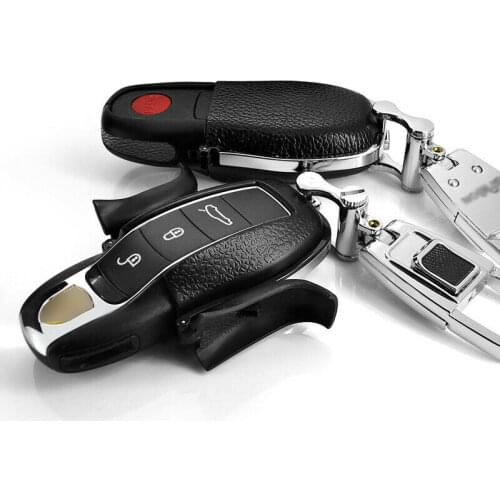 Leather+ABS Remote Car Key Fob Case Cover Bag For Porsche Macan Boxster Cayenne Panamera 911 9YA 971 Accessories Keychain Shell