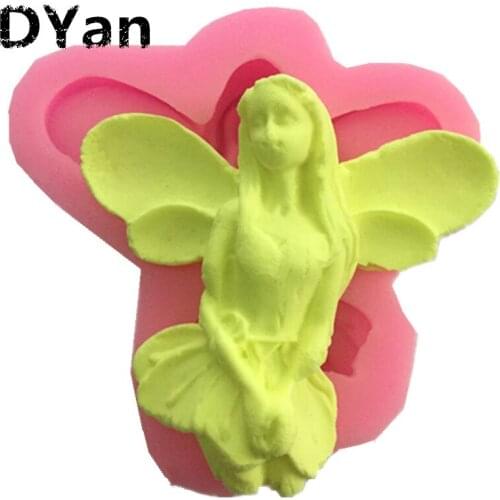 Beautiful Girl Angel with Wings Fondant Cake Mold DIY 3D Silicone Mold Kitchen Pastry Baking Cake Decorating Tools A1447