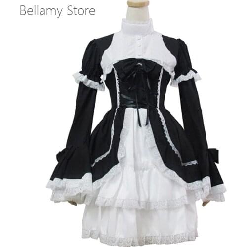 Lolita lovely bow black and white Cosplay Maid Dress