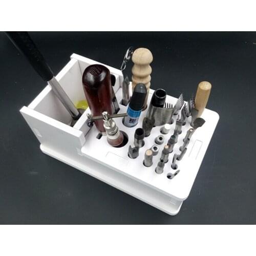 Fashion white wood 4 size DIY handmade hand stitched functional storage box leather carved cut useful toolbox holder