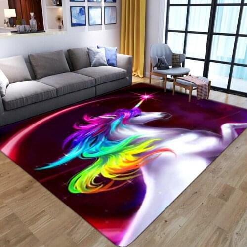Cartoon Colour Unicorn Carpet Anti-slip Soft Flannel Kids Play Floor Mat Girls Room Decorative Carpets for Living Room Area Rugs