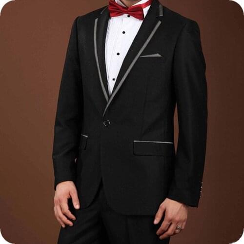 Gentle Black Men Wedding Suits Pants Notched Lapel Groom Tuxedos Best Man Blazers Costume Homme Slim Fit Terno Masculino 2 Piece