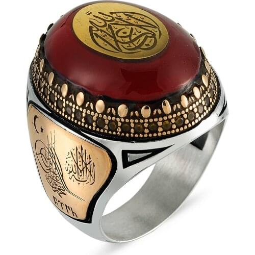 New Trendy Arabic Men Ring Fashion Jewelry Accessories Muslim Islam 925 Silver Moon Star Turkish Ottoman Tugra Boho Muslim