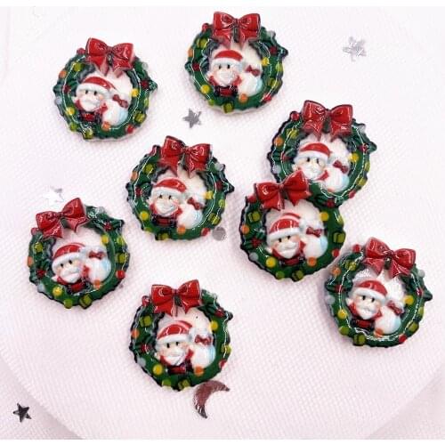 New Resin Colorful Mini Santa Wreath Flatback Stone Christmas Ornament DIY Scrapbook Figurines Crafts OH309
