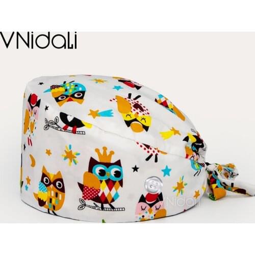 New Adjustable Fashion Print Scrub Hat Dust-Proof Cap Cotton Nurse Cap Bandage Men Women Surgical Hat Cap Gorro quirurgico