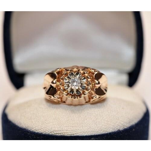 ANTIQUE ORIGINAL VICTORIAN 18K GOLD NATURAL DIAMOND DECORATED PRETTY RING