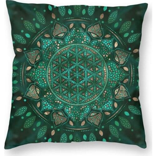 Personalized Flower Of Life Dot Art Malachite Gold Square Throw Pillow Case Home Decor 3D Two Side Print Cushion Cover for Sofa