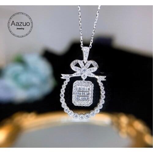 Aazuo 18K Solid White Gold Real Diamonds 0.70ct Fairy Bowknot Pendent With Chain Necklace Gifted for Women Wedding 18Inchs Au750