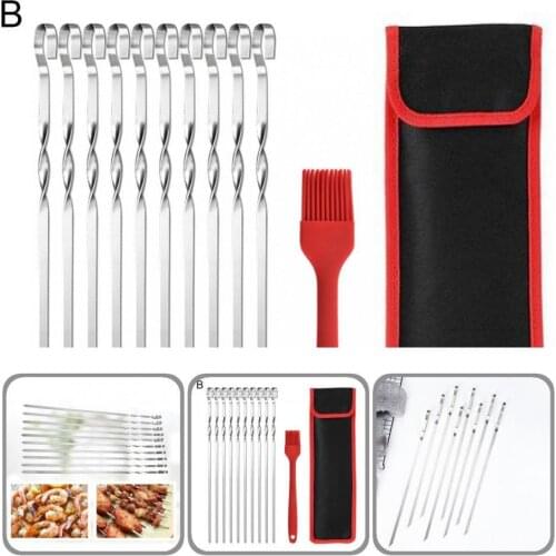 Portable 10Pcs Durable Heat-Resistant Barbecue Stick Sturdy Kabob Skewer Ergonomic Handle for Kitchen