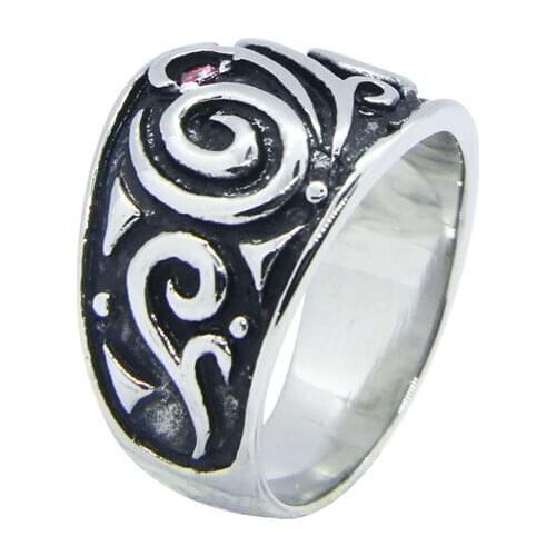 Drop Ship Size 7~11 Cool Texture Ring With Red Stone 316L Stainless Steel Jewelry Fashion Simple Ring