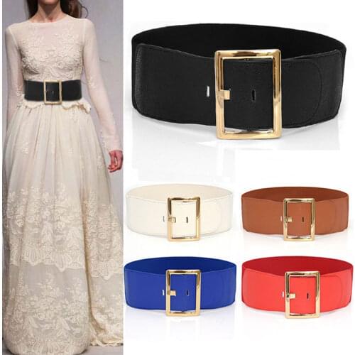 Gold Square Buckle Women Waist Belt Fashion Wide Elastic Belt Dress Accessories Belts for Women Luxury Decorative Waistband 2020