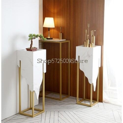 Italian style light luxury flower rack shelf balcony living room floor-standing minimalist modern TV cabinet next to marble flow