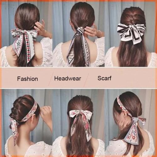 Silk Scrunchies Long Bows Hair Scarf Flower Hair Bands For Women Korean Headband Girl Hair Accessories Fashion Summer Headdress