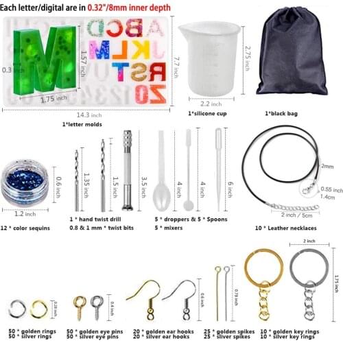 DIY Letter Silicone Molds Large Alphabet Jewelry Resin Casting Molds and Tools Set Backward Number Moulds Kit A66