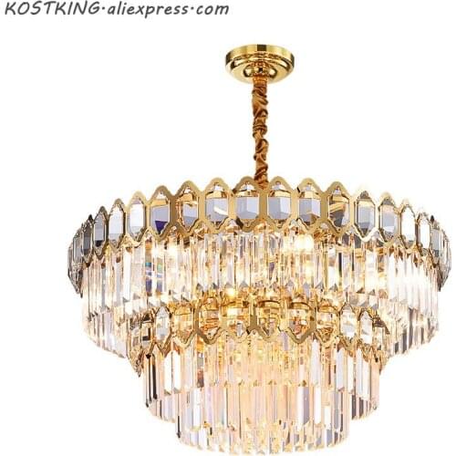 Modern Crystal Chandelier Living Dining Lighting Luxury villa Round Gold Crystal Lamps New Design Led Home Lighting