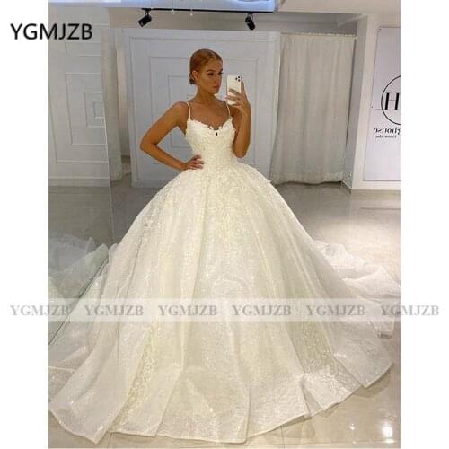 Princess Wedding Dresses Bling 2020 Ball Gown Straps Lace Appliques Beaded Backless Wedding Gowns Bride Dresses Robe De Mariee