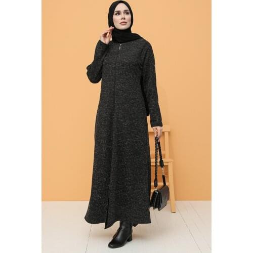 Turkey Muslim Fashion Women أزياء مسلمة English Quality Islamic Abaya with Mubarak Button Detailed Zippered Dress Hijab Caftan
