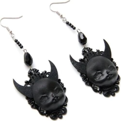 Gothic Punk Black Lolita Earrings Devil Death Earrings Witch Babys Dolls Drop Earrings Halloween Costume Fashion Jewelry E56A