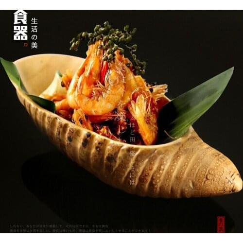 Japanese style bamboo root dinner fruit plate sushi characteristic cuisine snack dish artistic conception individual tableware