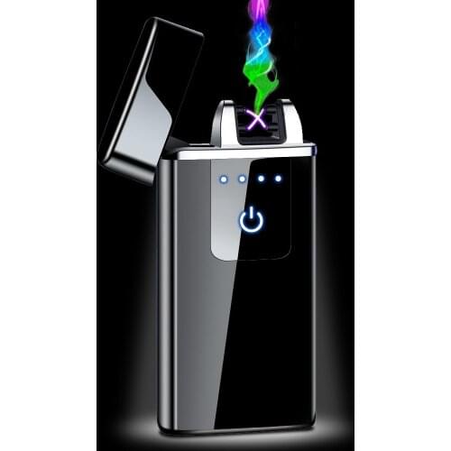 USB Rechargeable Metal Lighter Dual Arc Flameless Plasma Cigarette Lighter With LED Power Display Men Gifts For Smoking Tools