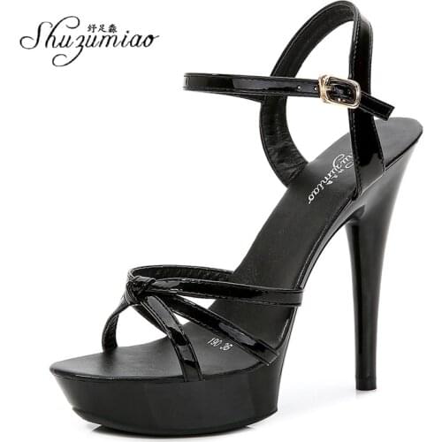 Shuzumiao Women Shoes Belt Buckle Sandals Woman New Summer Fashion 13cm Sexy High Heels Model Catwalk Sandals Size 34-43 Slipper