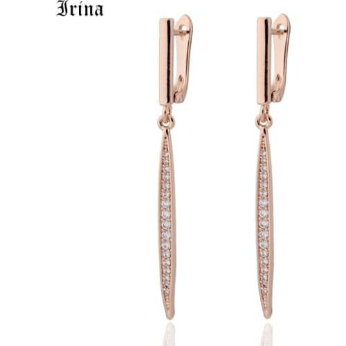 Irina New Fashion Vintage Earrings 585 Rose Gold Color Hot Sale Cubic zirconia Bar Dangle Drop Earrings for women Gift