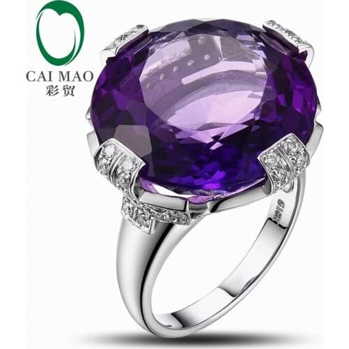Caimao 20.08ct Round Flawless Purple Amethyst 14k Gold Gorgeous Diamond Ring
