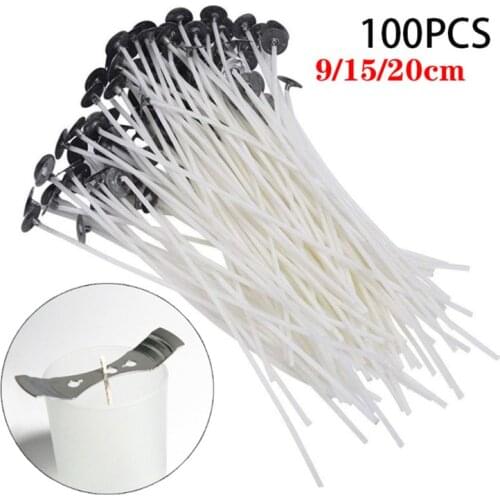 100Pcs Cotton Candle Wicks Smokeless Wax Pure Cotton Core DIY Candle Making Pre-waxed Wicks Party Supplies 2.6/6/9/15/20cm