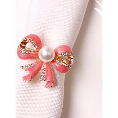 12pcs/lot New Pearl Pink Napkin Ring Alloy Napkin Ring Butterfly Wedding Celebration Desktop Decoration