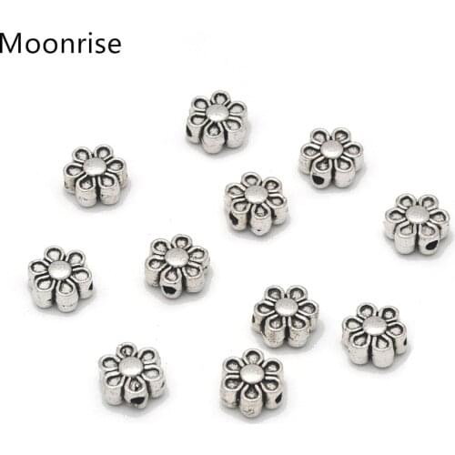 30Pcs Tibetan Silver Flower Bead Spacers Charms for Jewelry Makings 7x3mm Hole: 1mm
