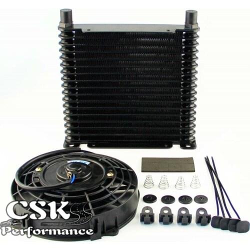 8-AN 32MM 15 ROW ENGINE RACING COATED ALUMINUM OIL COOLER+7" Electric Fan Kit