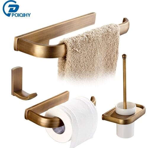 Antique Brass Square Bathroom Hardware Sets Wall Mounted Paper Towel Holder Bath Towel Bar Toothbrush Holder Bath Accessories