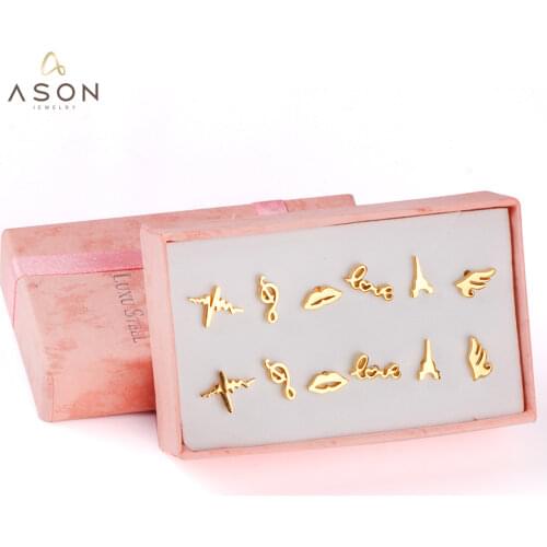 ASONSTEEL Stainless Steel Stud Earrings 6pairs/Box Earring Set Pendientes Female Brinc Gold/Silver Color Jewelry
