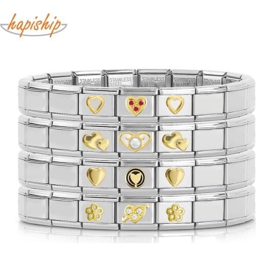 Hapiship 2021 New Girls Fashion Sweet Romantic Gold Heart Colour CZ Charm Links Bracelet Birthday Gift Bangle For Women Men G175